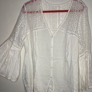 White Lace Knit Blouse